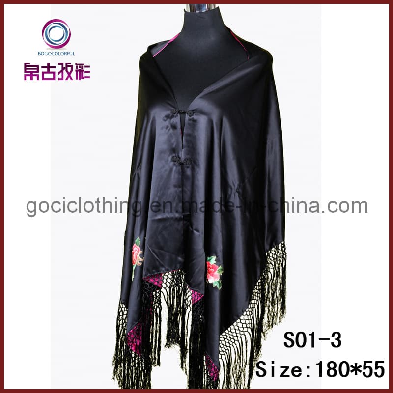 Unique Su Embroidery Shawl with Peony (S01)