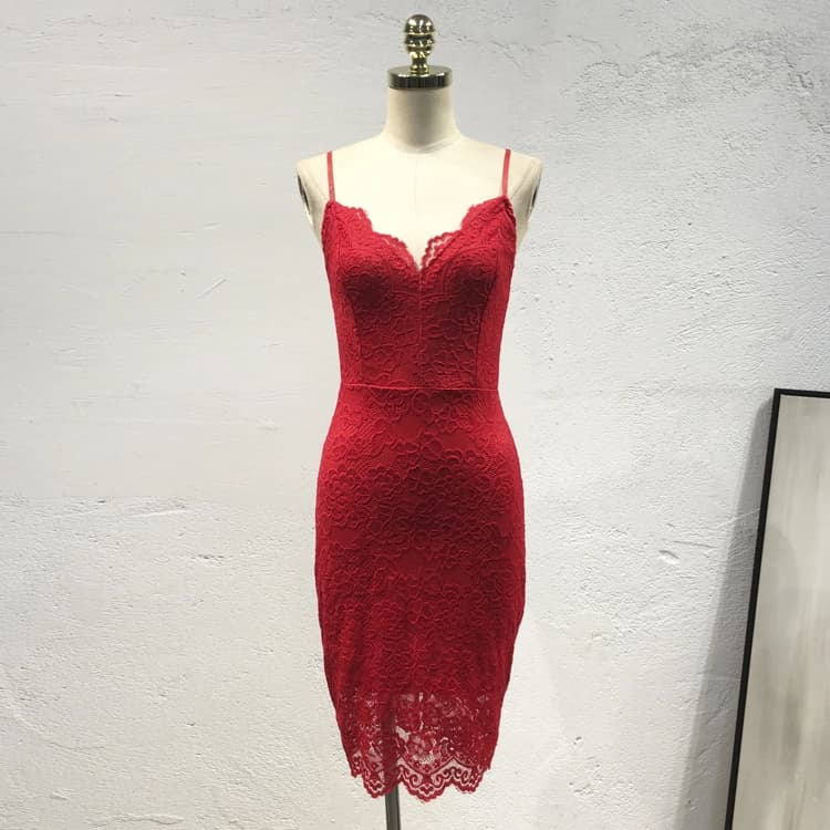 Womens V Neck Lace Slip Dress