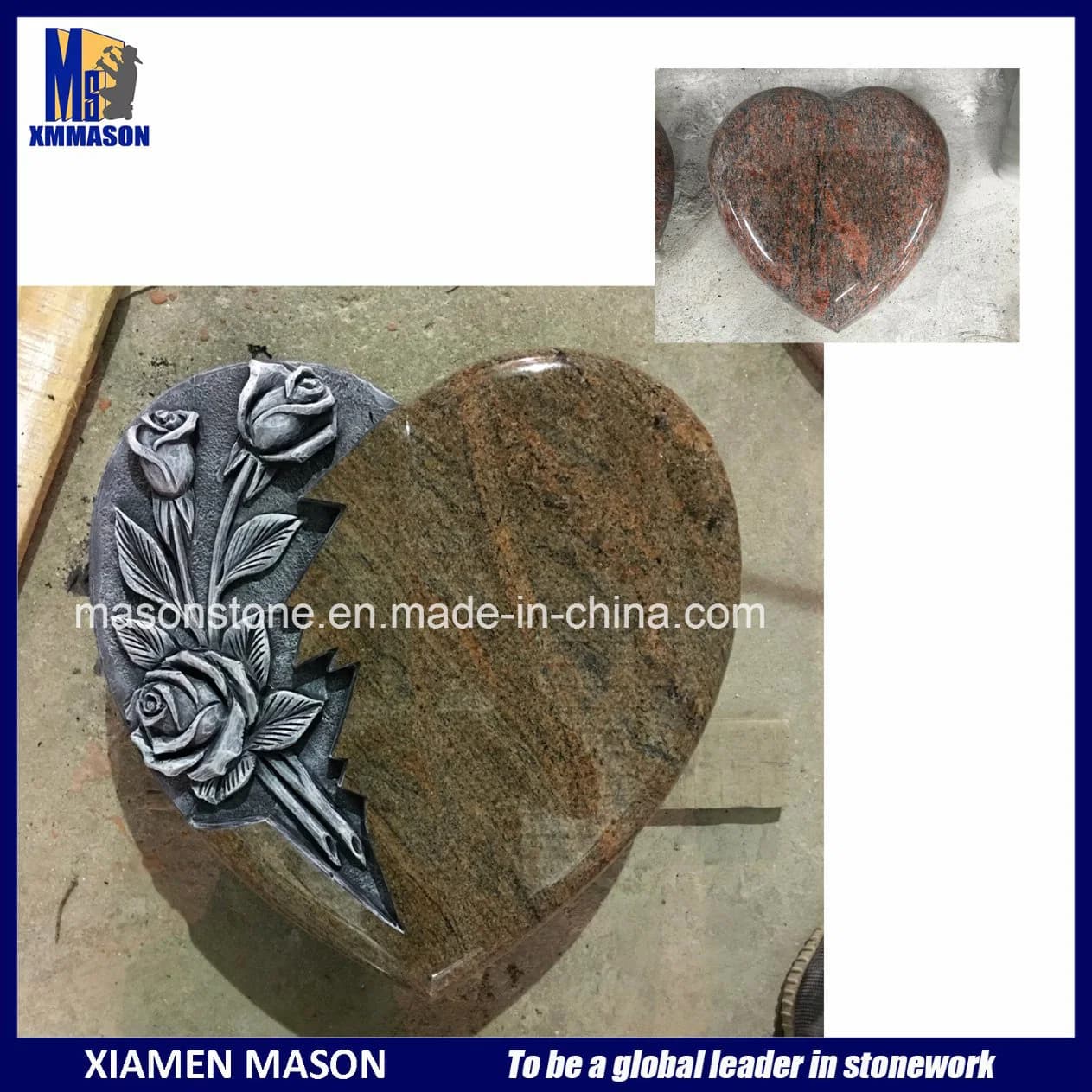 Heart with Carving Rose Tombstone