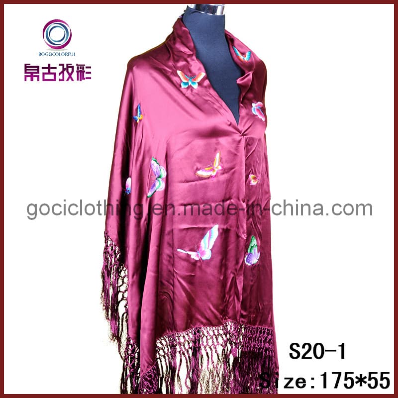 Top Embroidery Silk Butterfly Scarf (S20)