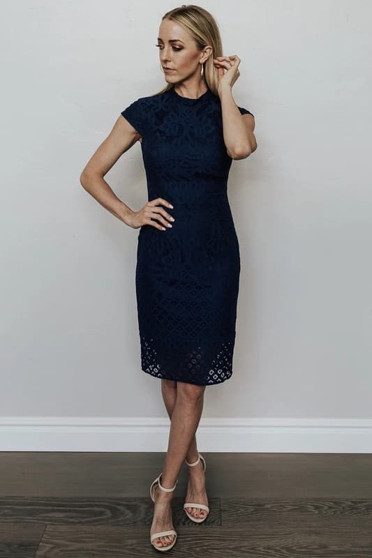 Women's Lace Column Dress in Navy