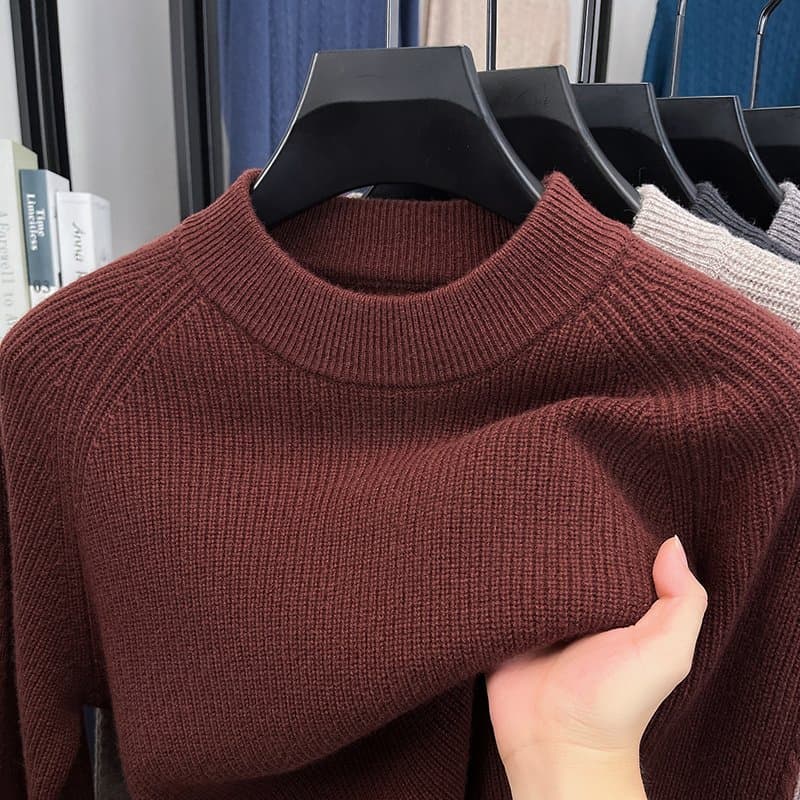 Men 100% Wool Heavyweight Mock Neck Sweater