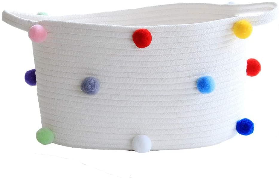 Soft Blanket Basket with Pompoms