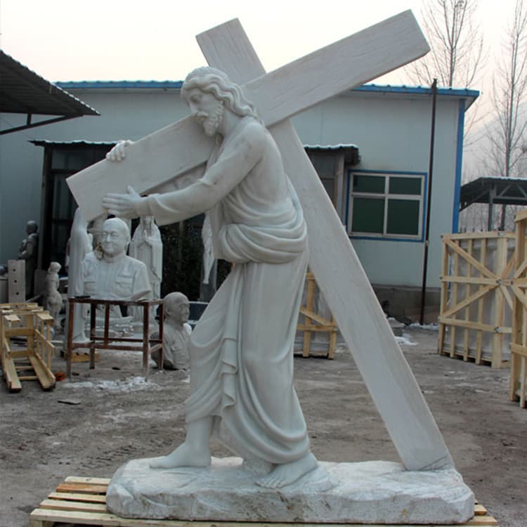 Outdoor Decoration Cemetery Marble Jesus Carrying The Cross Statue
