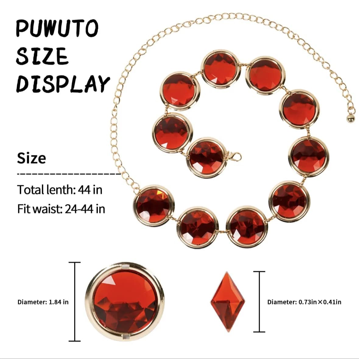 Red Gem Waist Belt Anime Stone Chain Western Belt