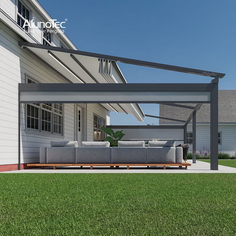 AlunoTec PVC Waterproof Electric Restaurant Patio Outdoor Retractable Roof Canopy Shade Awning