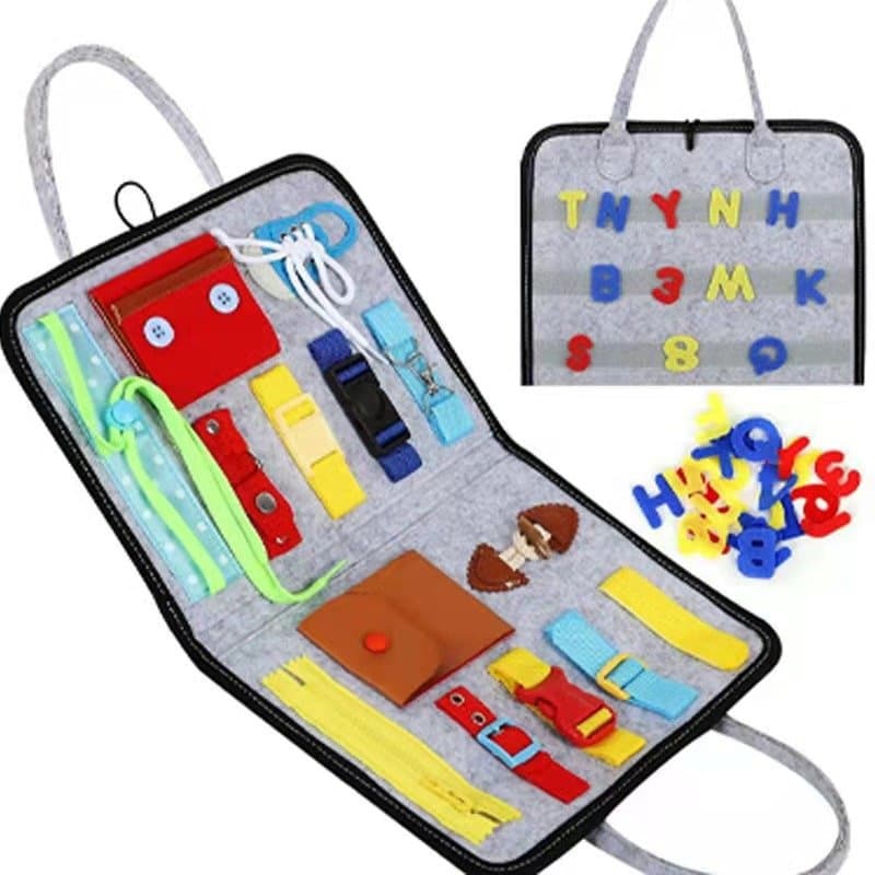 Aijh Preschool Montessori Felt Busy Board with Alphabet Sensory Activity Book for Kids Learning Fabric Touching Board