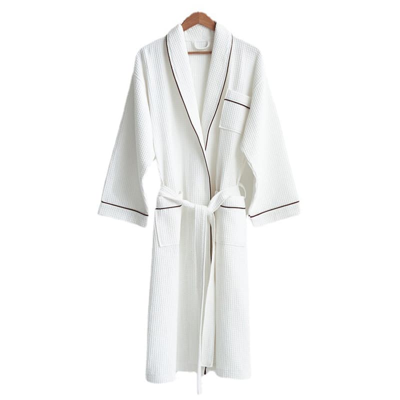 OEM Embroideried Waffle Bathrobe Unisex Cotton Bathrobe White Luxury Hotel Bath Robes