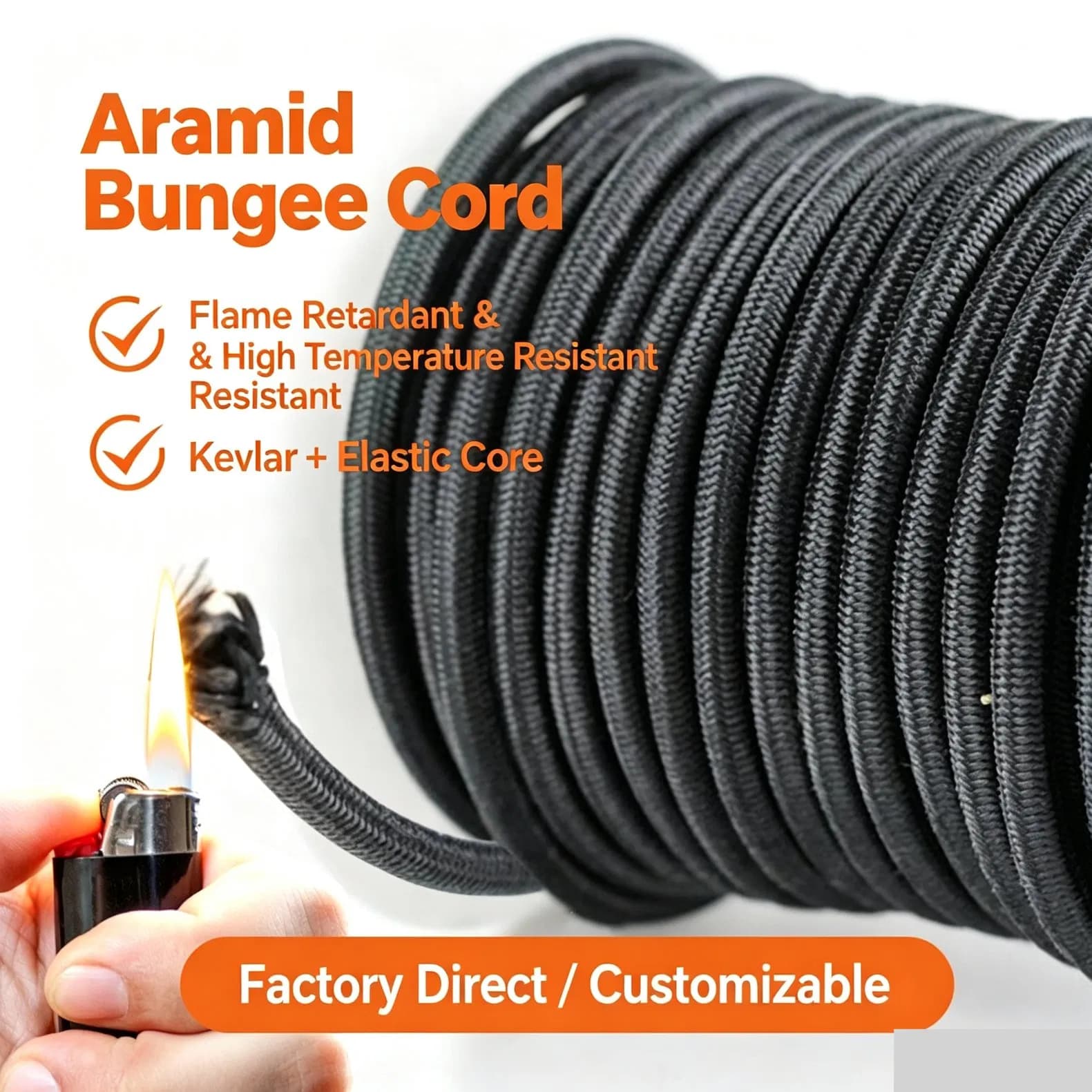 Factory Wholesale Black Elastic Aramid Rope for Industrial Bundling