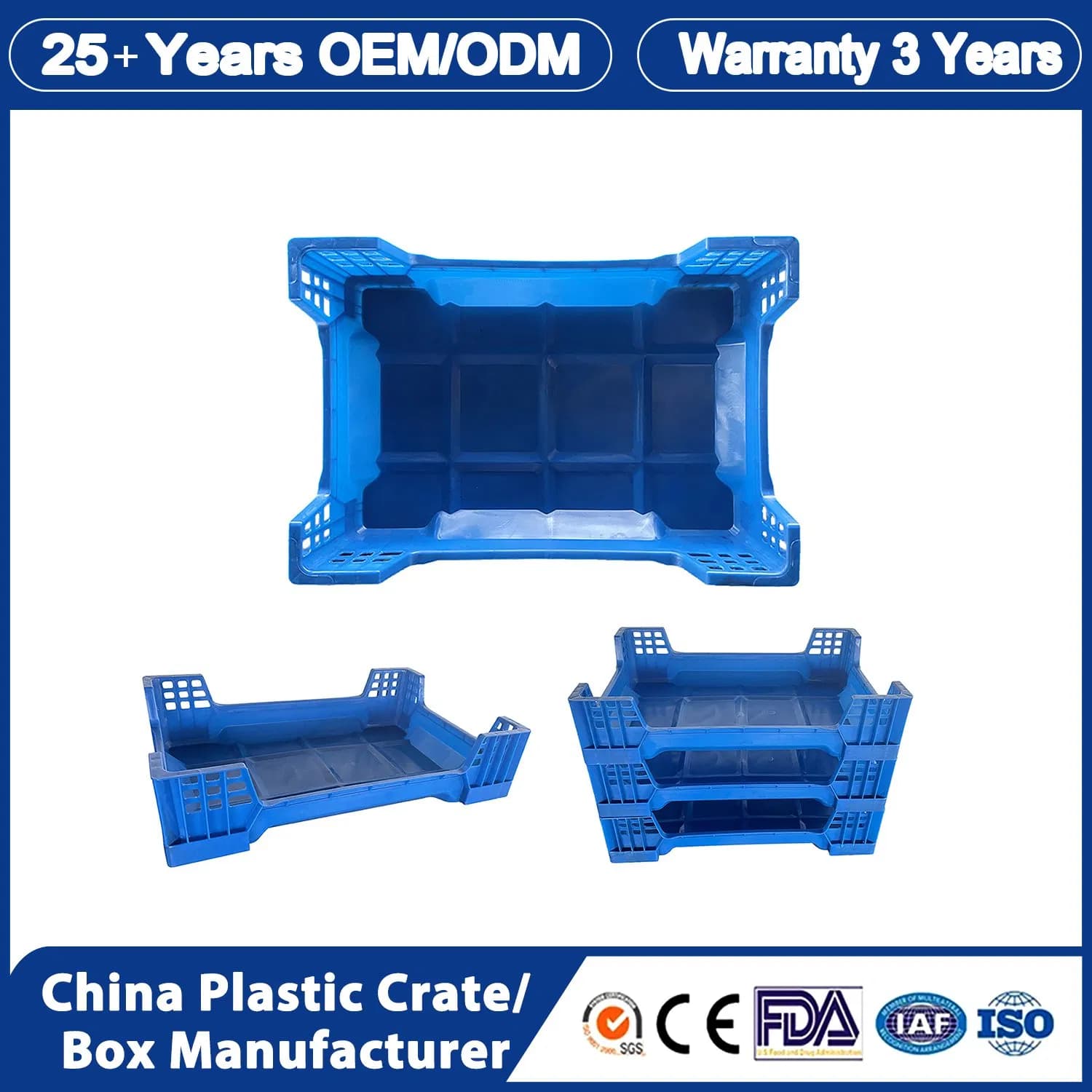 Customized Size 600X400X145mm Blue PP Four Corners Bsf (black soldier fly) Mealworm Stackable Plastic Insect Breeding Box for Bsf Reptile Farming Larvae Maggot