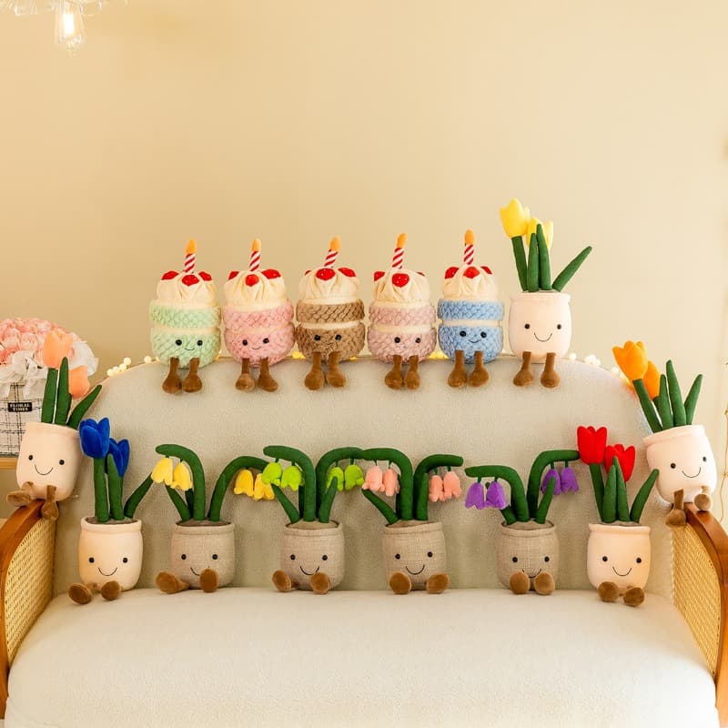 Creative Plants Tulip Birthday Cake Pot Plush Toy for Kids Toys