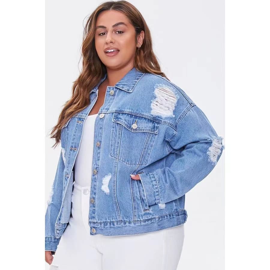 Ladies Spring$Autumn Big Size Fashion High Quality Destress Washing Denim Jacket