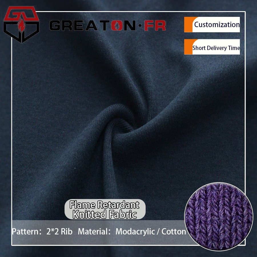 Customized Manufacturer En 11611 Modacrylic Cotton Antistatic 520 GSM Flame Retardant Heat Insulation Functional Knitted Rib Fabric for Firefighter Suit