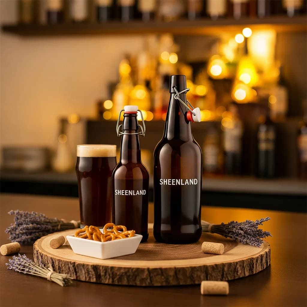 Empty Round Amber 330ml 500ml Brown Glass Beer Bottle with Swing Top