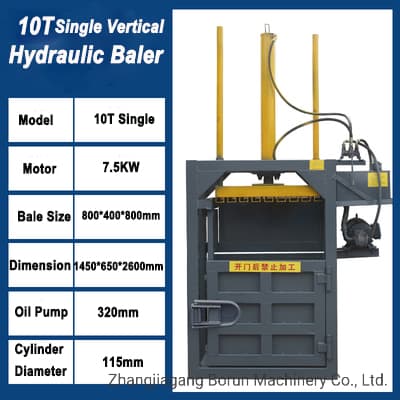 10t Single Vertical Plastic Pet Bottle Hydraulic Bailing Machine