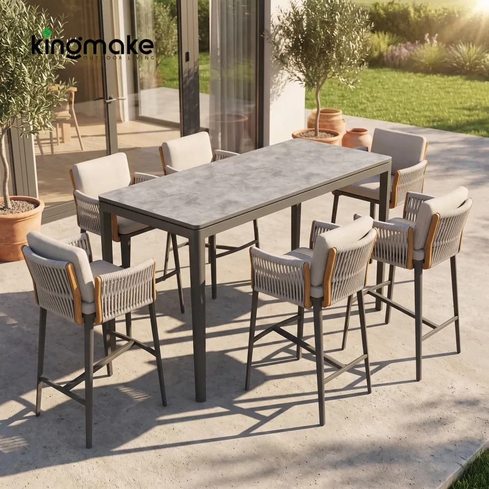 Modern Hotel Bar Furniture Aluminum Bar Table and Chairs for 6 People All Wicker Outdoor Barstools