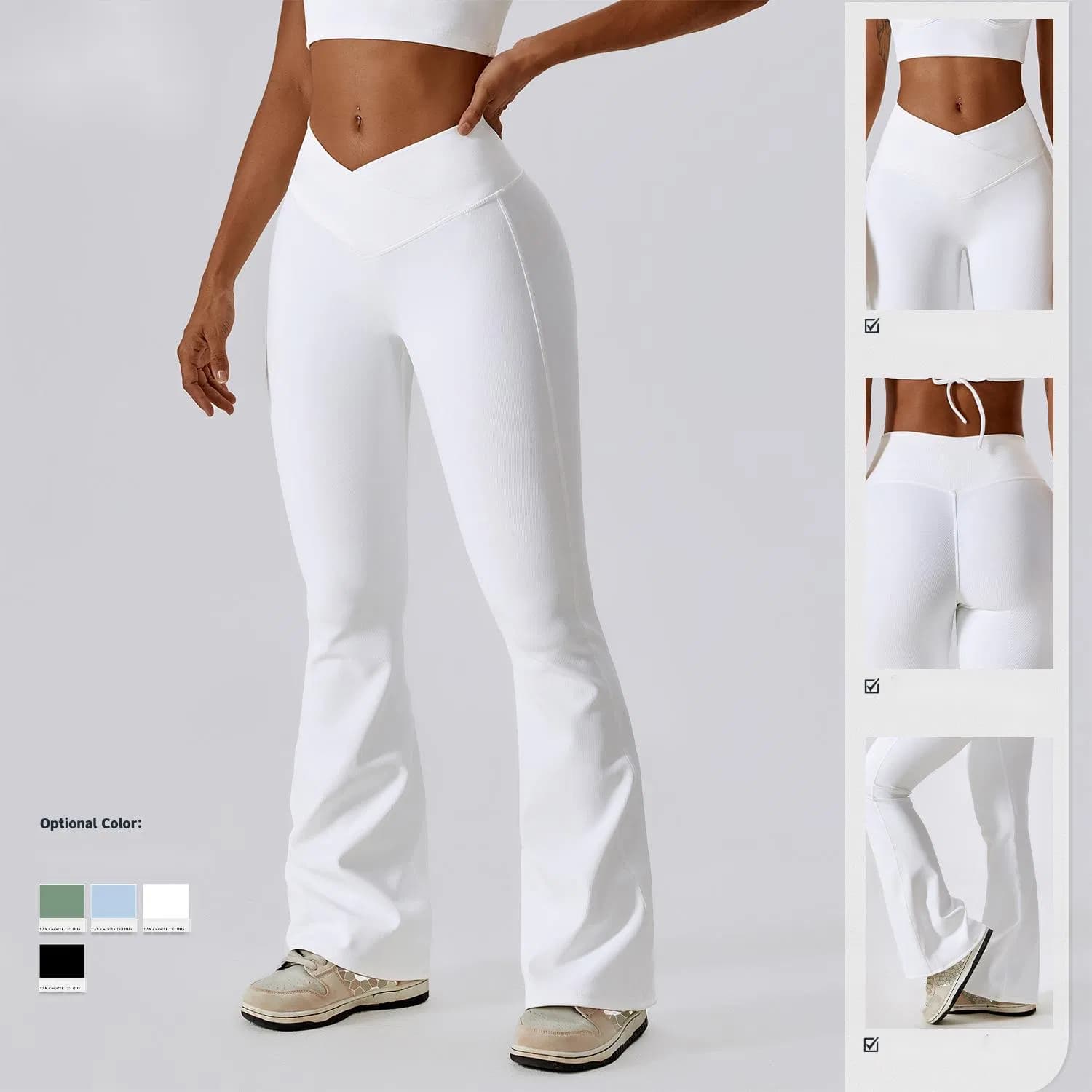 High-Waisted Crossover Flare Yoga Pants – Tummy Control Wide-Leg Workout Leggings Flare Leggings for Women