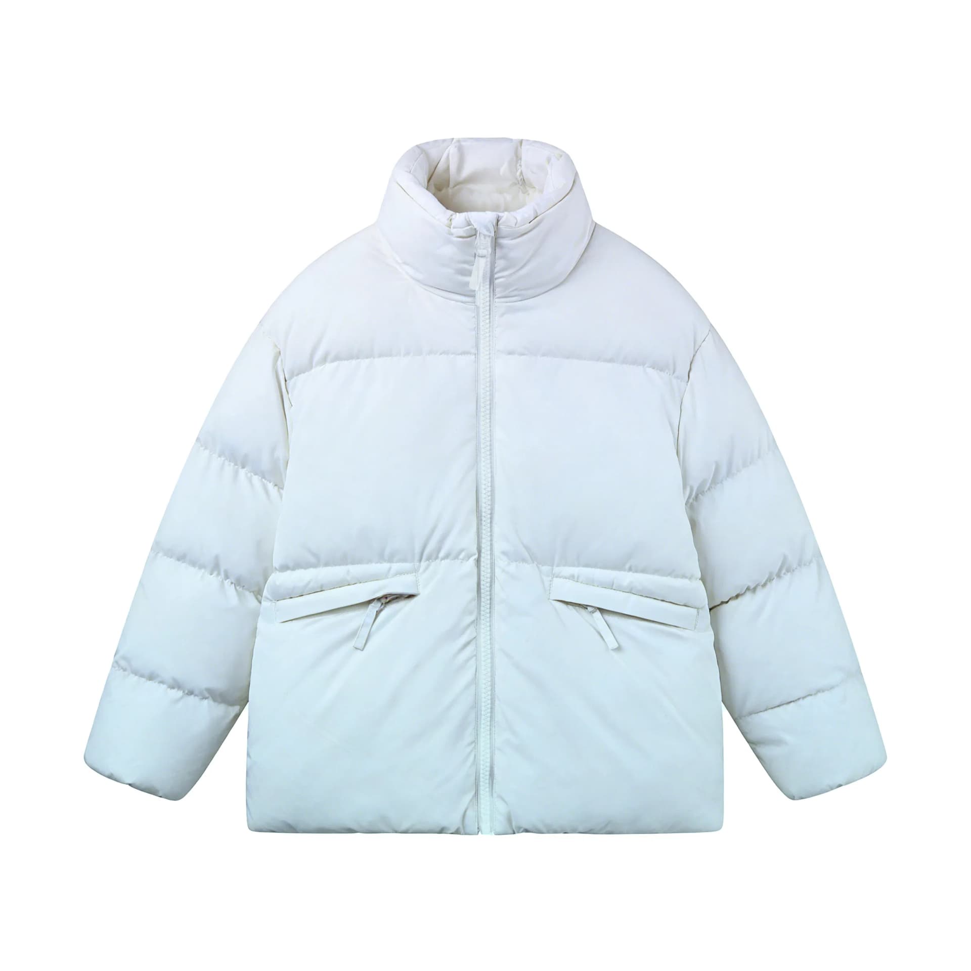 Warm Kids White Puffer Jacket Stand Collar Zipper Pockets