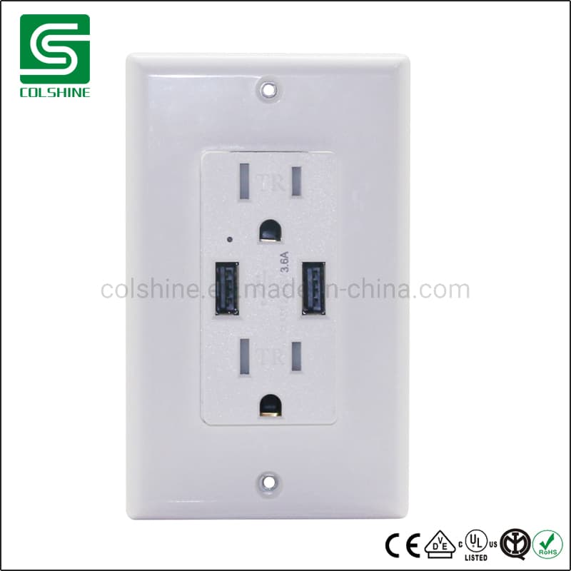15A 125V Us High Quality Dual USB Charger Receptacle Outlet