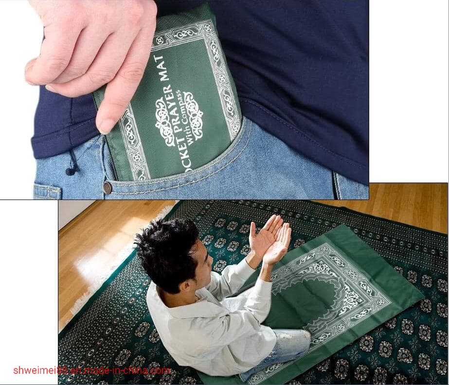 Portable Nylon Praying Rug, Hitopin Travel Printed Prayer Mat with Compass Pocket Sized Carry Bag Muslim Prayer Carved Carpet Factory