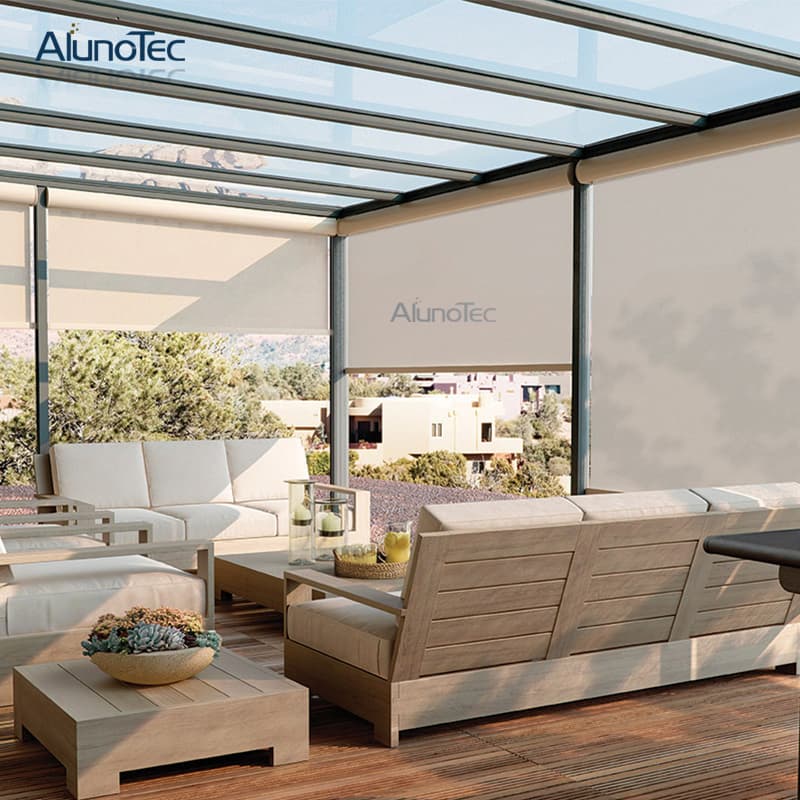 AlunoTec Waterproof Patio Sun Shading Outdoor PVC Electric Zipped Screen Roller Blinds