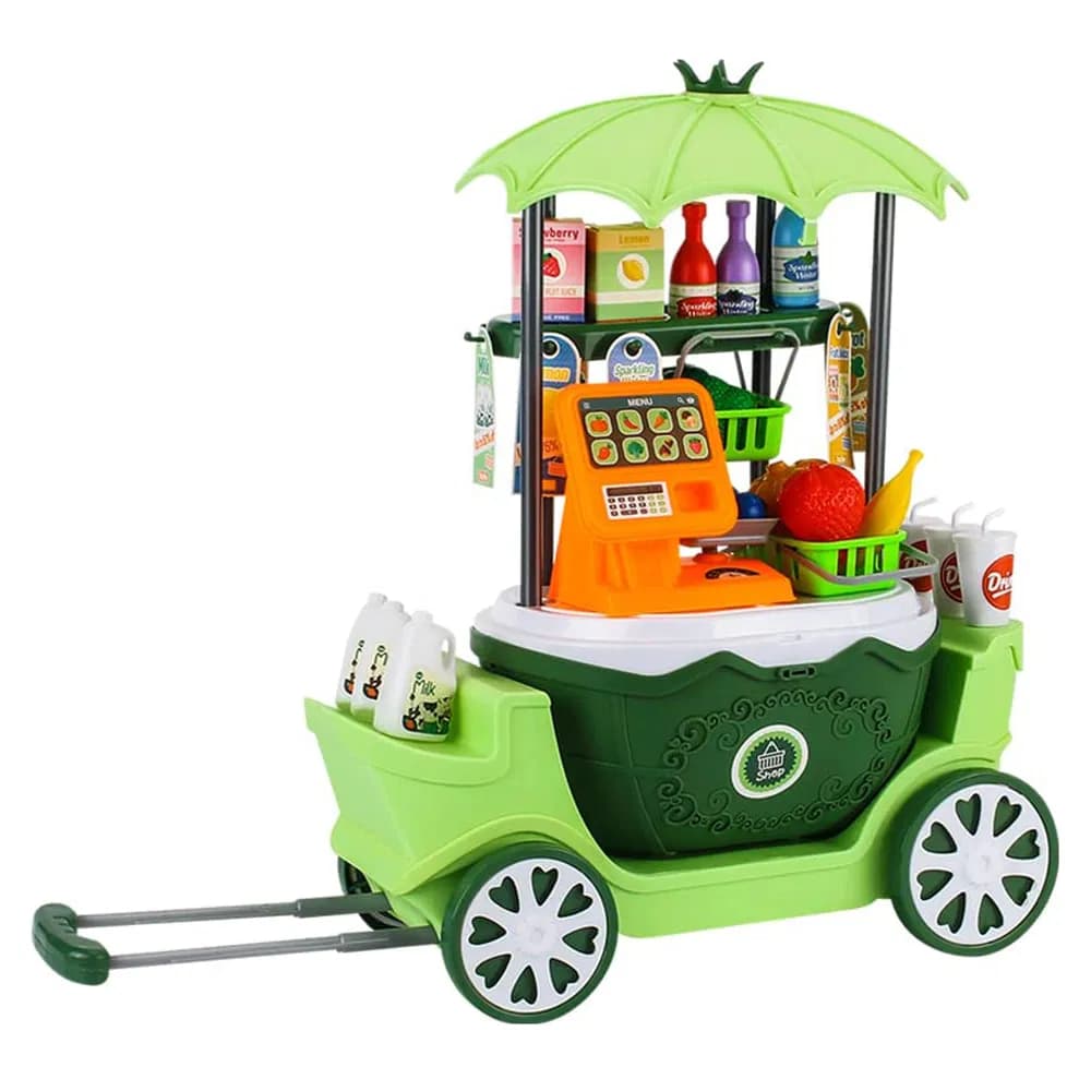 China Product Wholesale Plastic 25711 Supermarket Play Set for Kids 50PCS Store Cart Pretend Play Toys Portable 4 in 1 Trolley Case Kit with Wheels for Toddlers