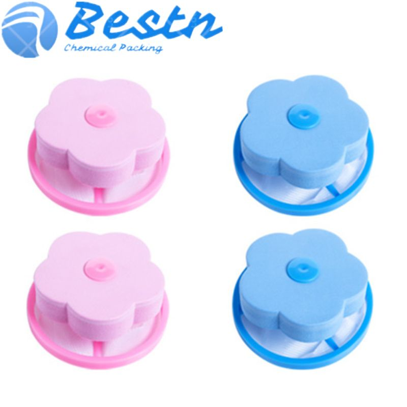 Blue and Pink Plum Shaped Laundry Filter Mesh Bag in Washing Machine