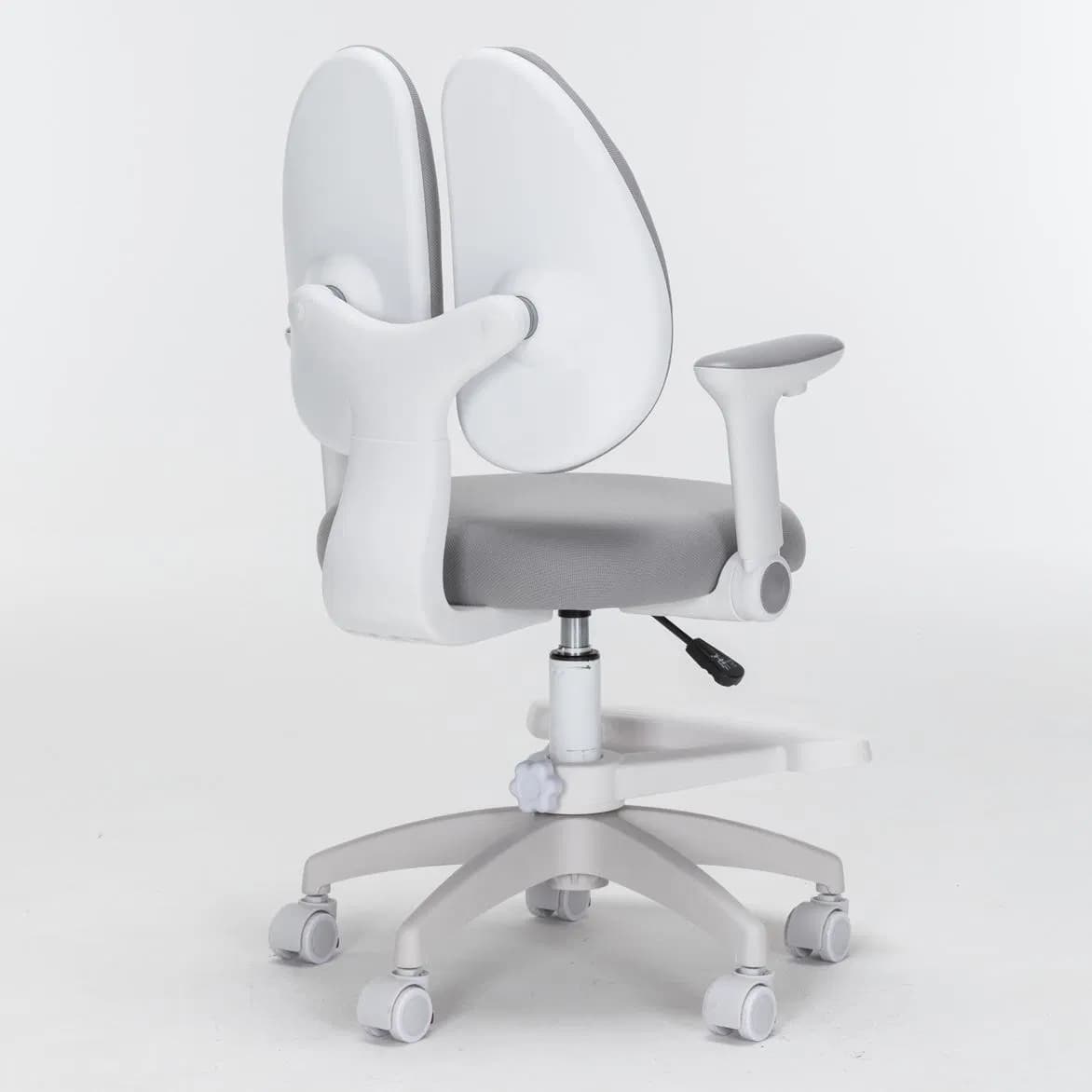 Industrial Gray Dual Backrest Task Chair Factory - Height & Swivel Adjustable Arms, 5-Star Base with Footrest (Multi-Purpose Office/Study Chair)