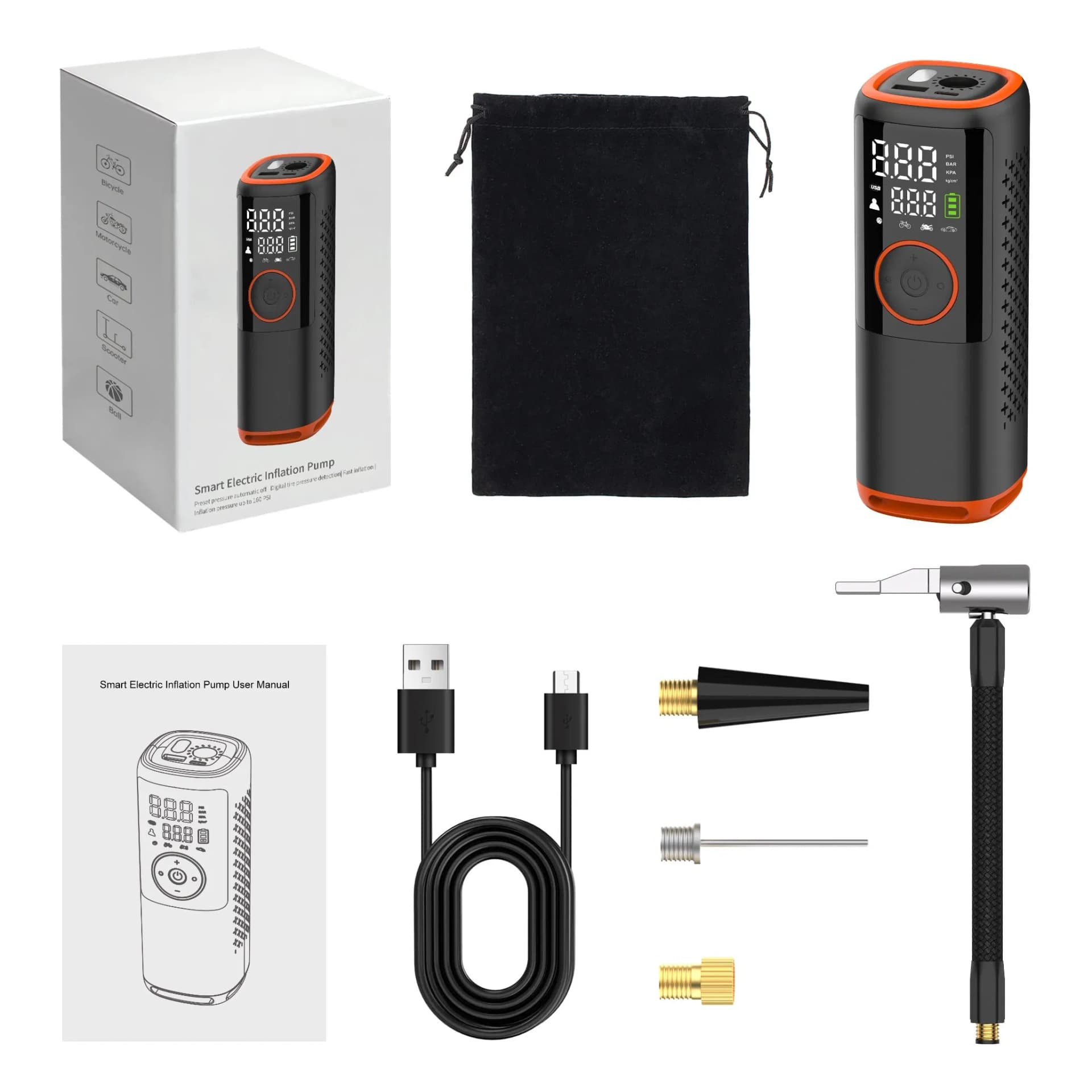 Digital Portable Car Tire Inflator Air Compressor Tire Pressure Monitor LED Display Emergency Light