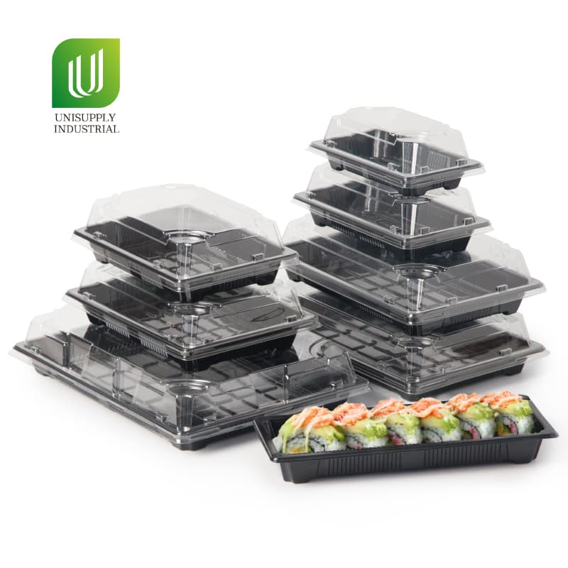Unisupply Rectangle Plastic Sushi Box Sushi Tray Sushi Takeaway Box for Japanese Restaurant