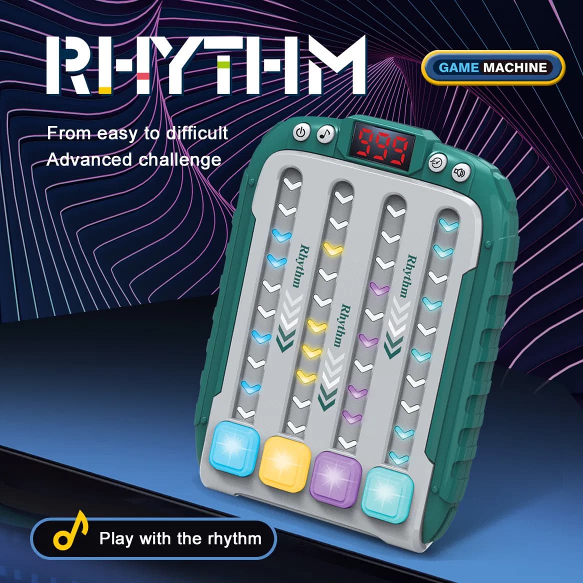 Multi-Functional Educational Toy Rhythm Master Game Machine Bright Color Key Lighting Sound Effects Plastic English Toy