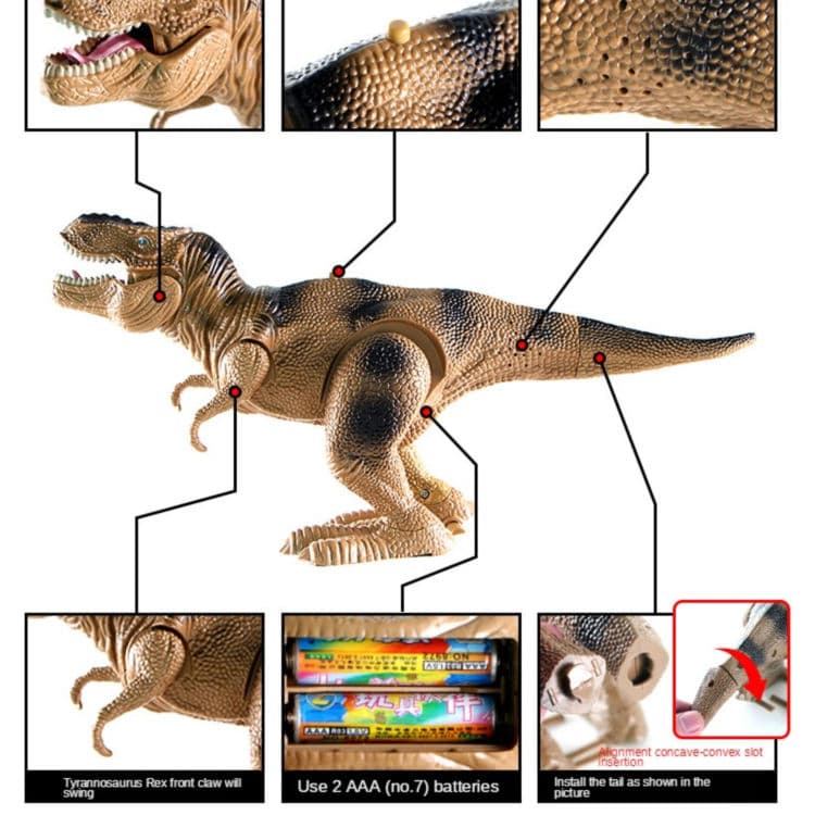 AiJH Dinosaur Simulation Electric Walking Wiggle Hand Feet Head Kid Sound Walkable Animal Toys Animals Dinosaurs Toys