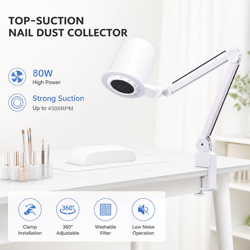 Dimmable 3500 Lumens Nail Lamp Manicure Vacuum Cleaner Extractor Professional Overhead Dust Collector for Nails Pedicure
