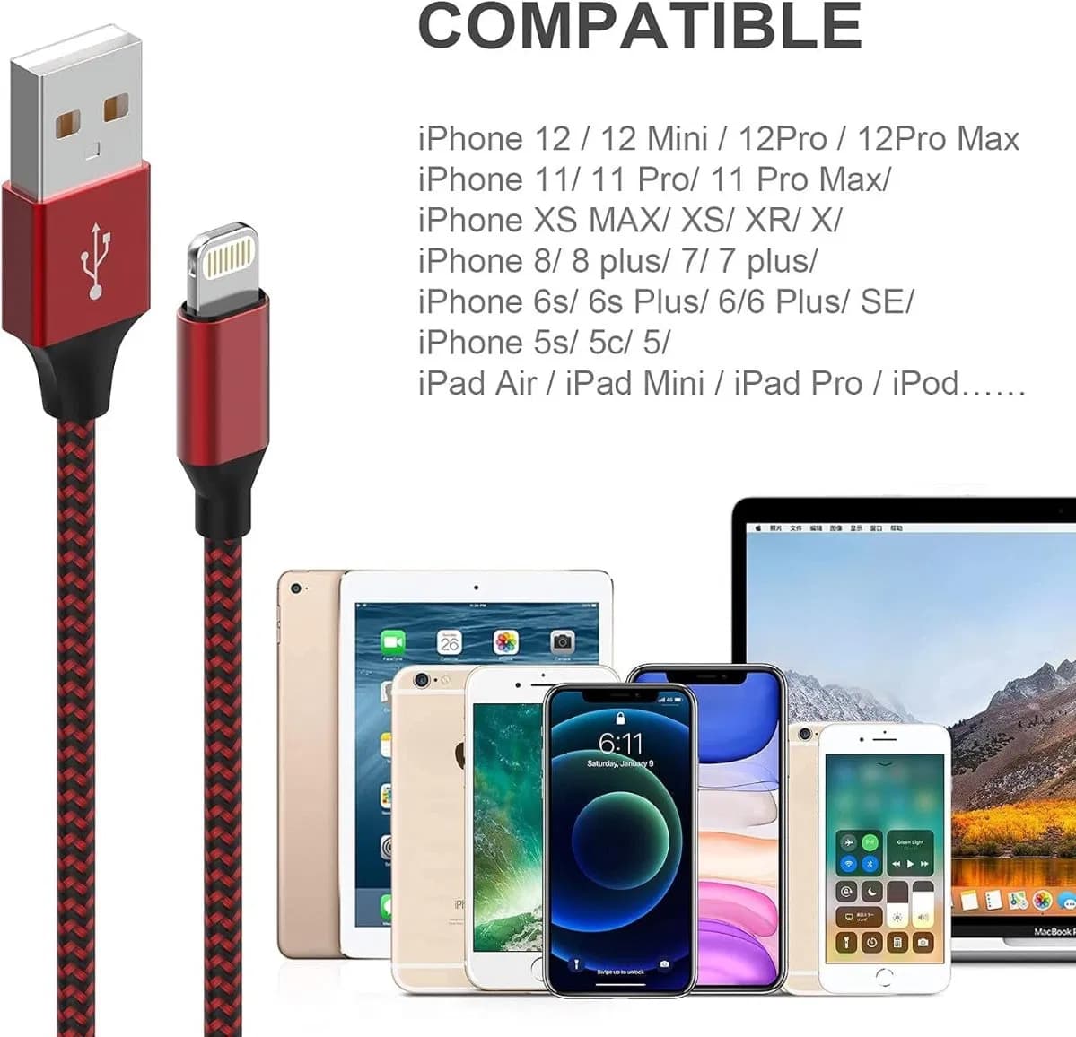 Phone Charger, USB a Cable for Long Lightning Charger Cable, Fast Phone Charging Cord USB Cable