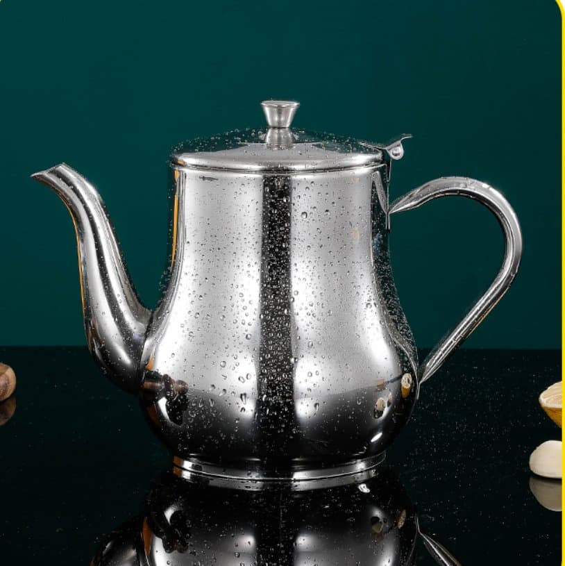 13oz Stainless Steel Oil Pot with Strainer, Drip-Free Kitchen Oil Dispenser, Middle East Arabic Coffee Pot