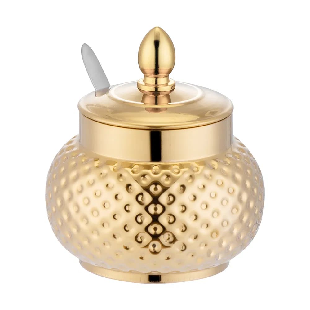Gold Plated DOT Embossed Stainless Steel Seasoning Jar with Lid & Spoon