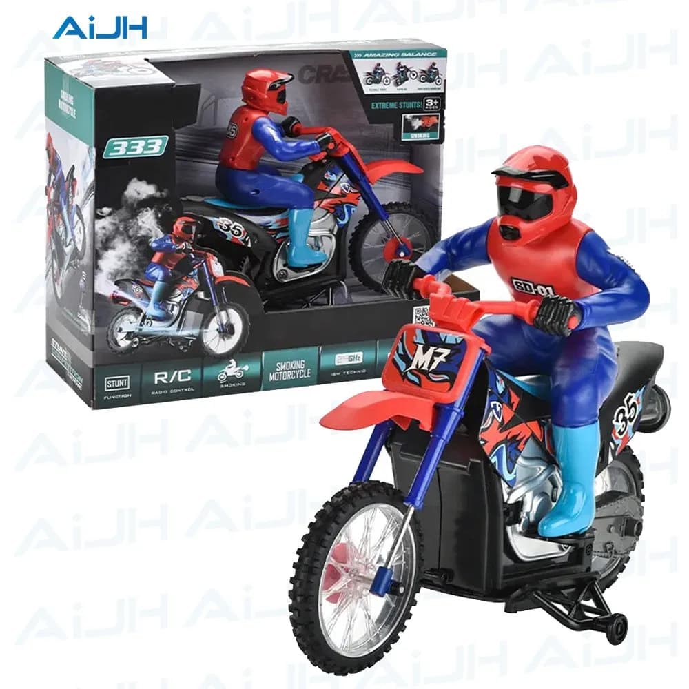 AiJH Wholesale 1/10 Scale 2.4G Remote Control Drift Spraying Motorbike High Speed Stunt RC Motorcycle Toy