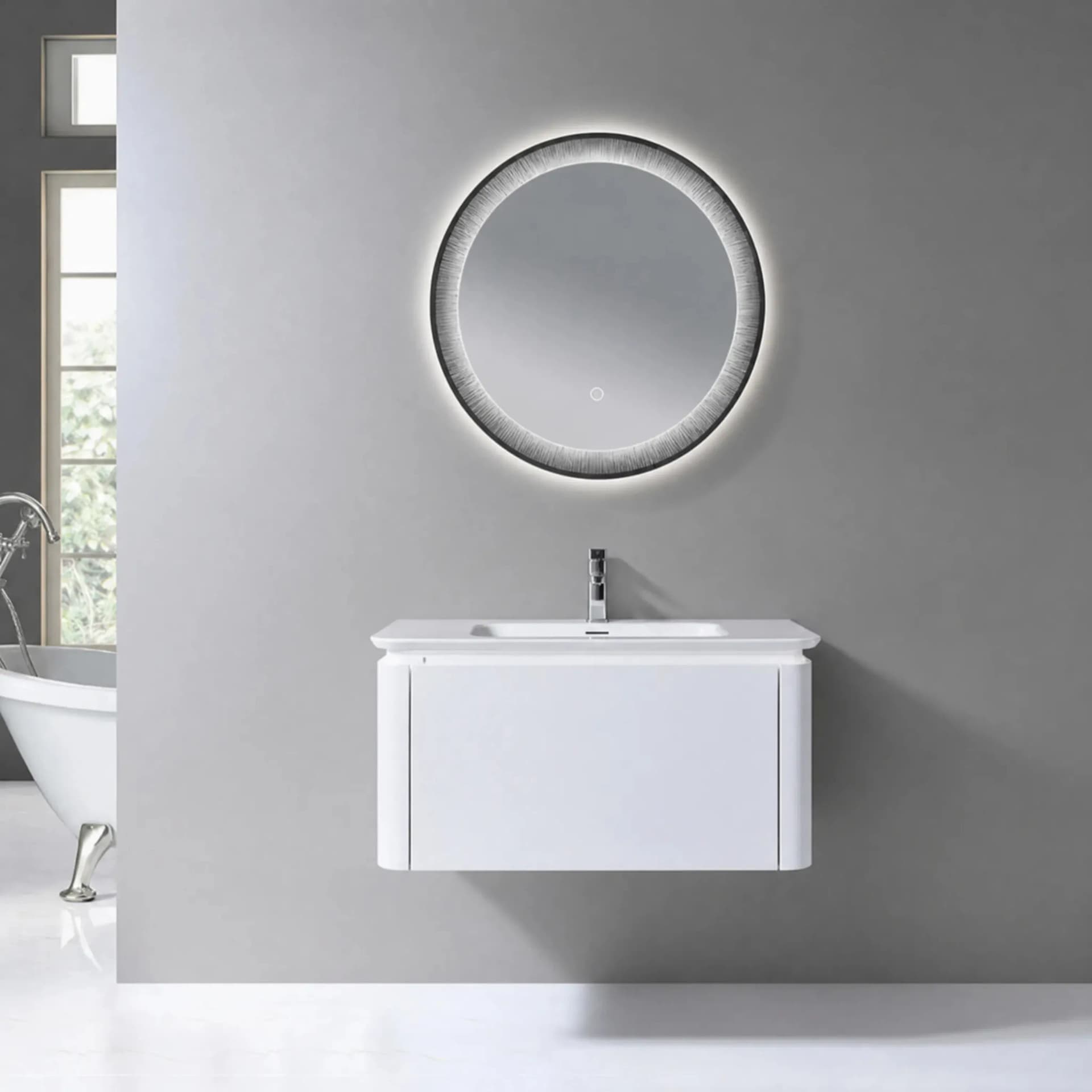 CE Certified Modern PVC Bathroom Vanity Cabinet with LED Mirror Wash Basin Sink Bathroom Furniture