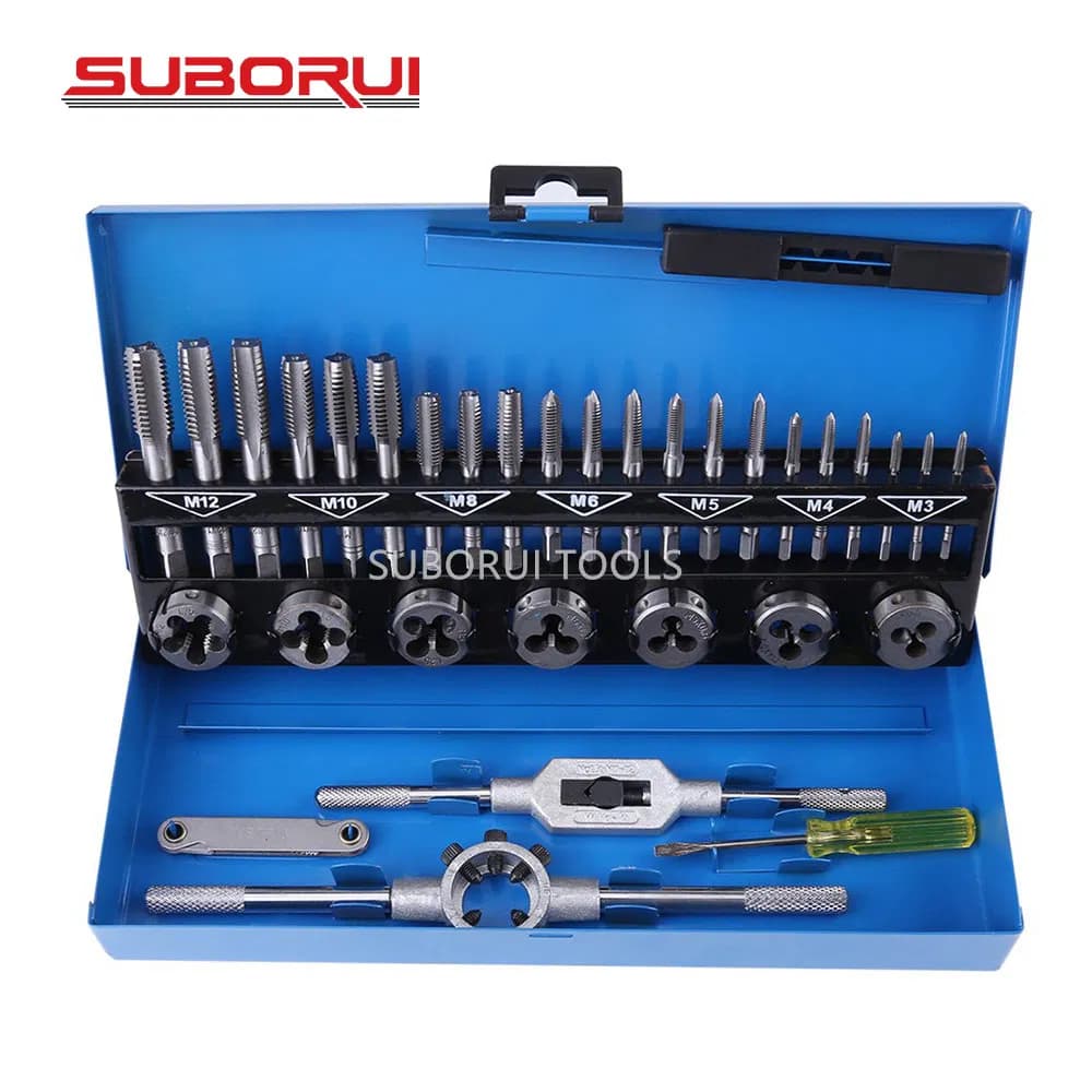 Suborui Car Repair Tool HSS Metric Wrench Thread Cutting Tap Screw Thread Tap and Die Set for Professional Metal Alloy Steel