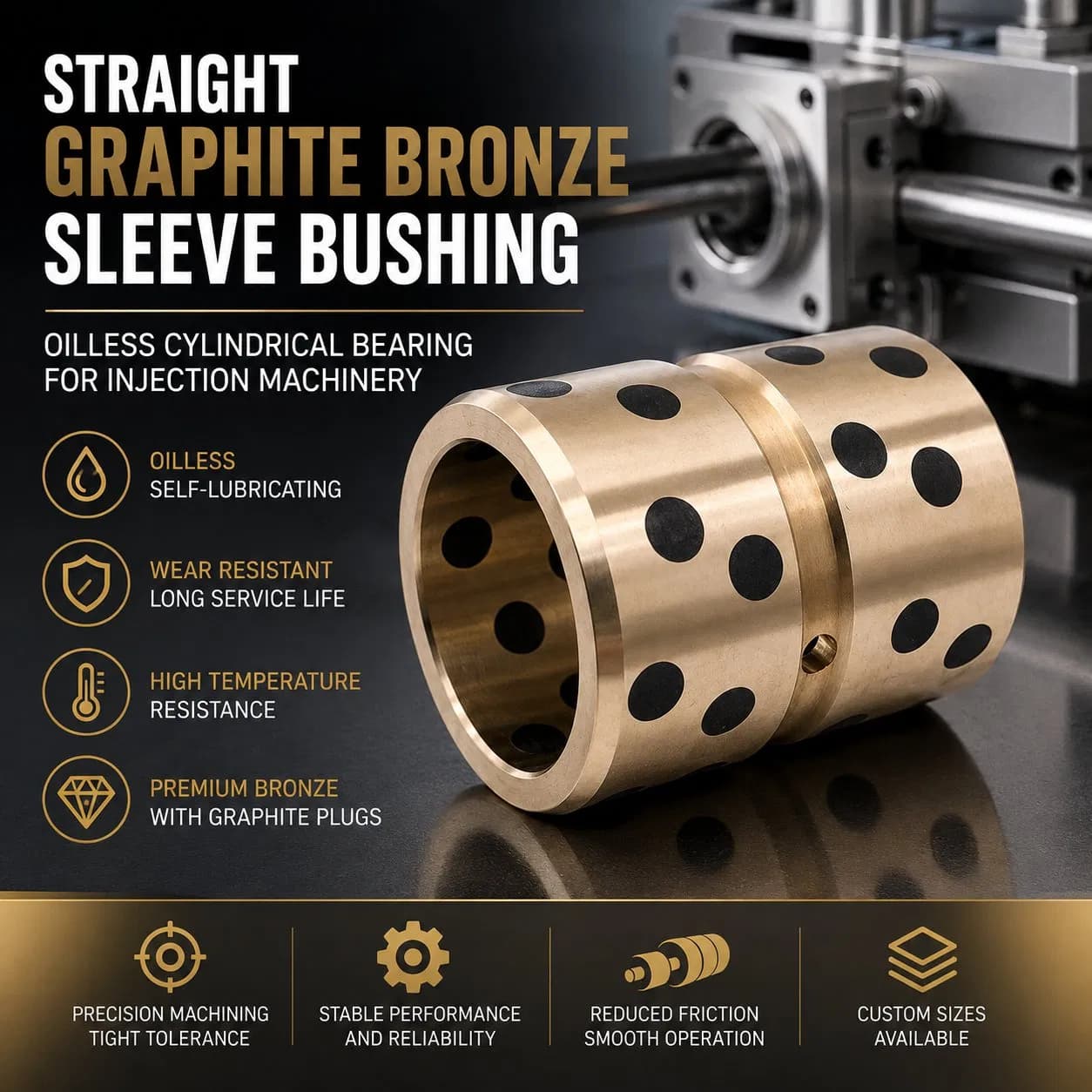 Straight Graphite Bronze Sleeve Bushing Oilless Cylindrical Bearing for Injection Machinery