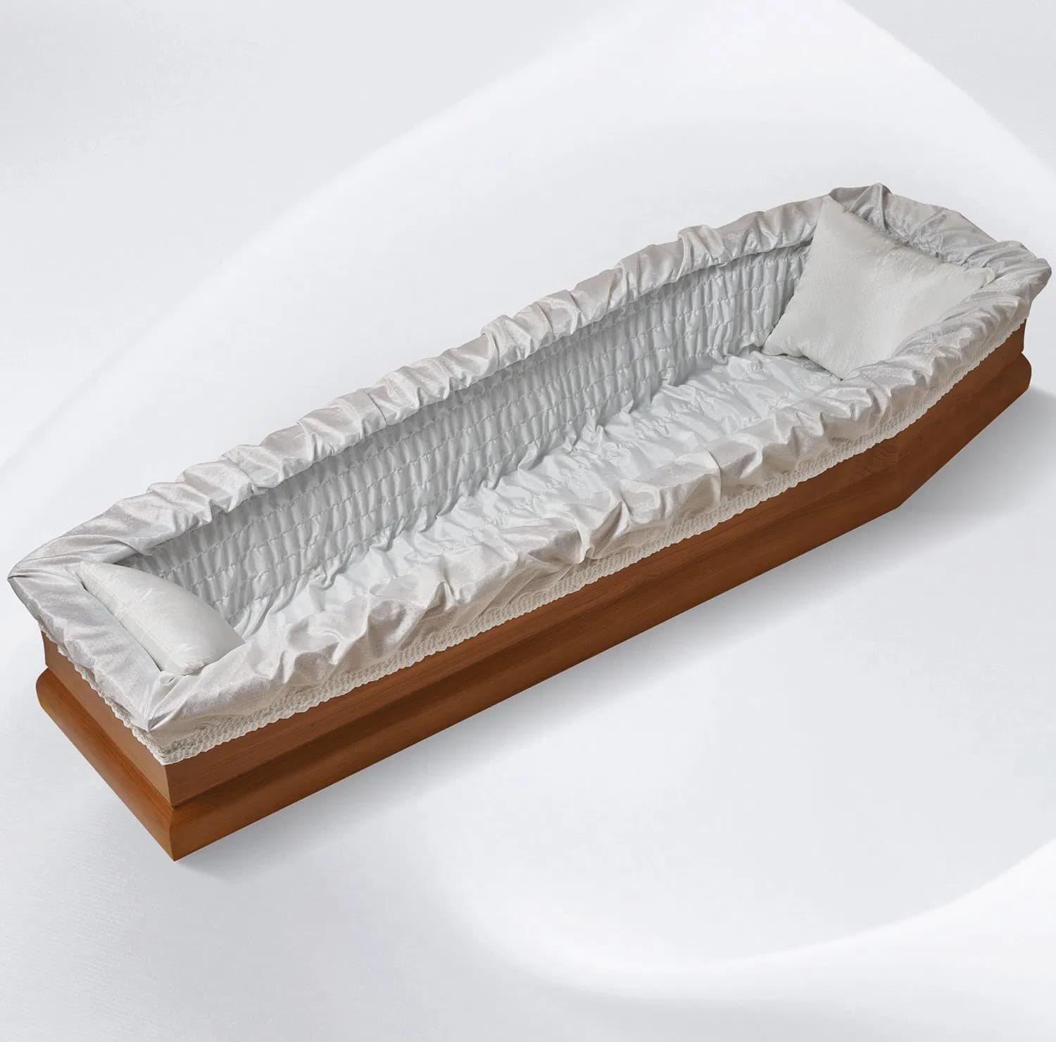 Satin Casket Lining Set with Lace Trim and Pillows, Elastic Frilled Coffin Interior Funeral Bedding