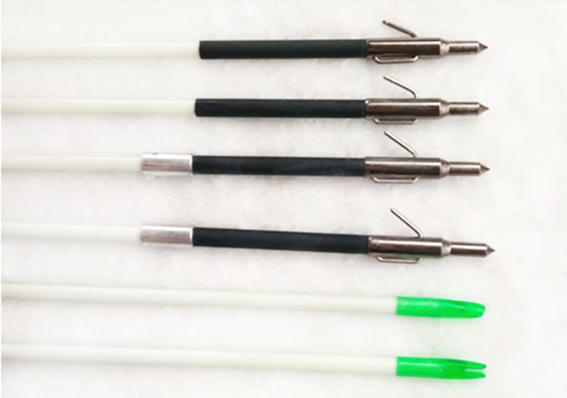 White Bow Fishing Arrows/Hunting Fish Arrow with Fishing Broadhead Point and Slide Block & Stop Block Without Fletch for Compound Bow, Recurve Bow and Crossbow