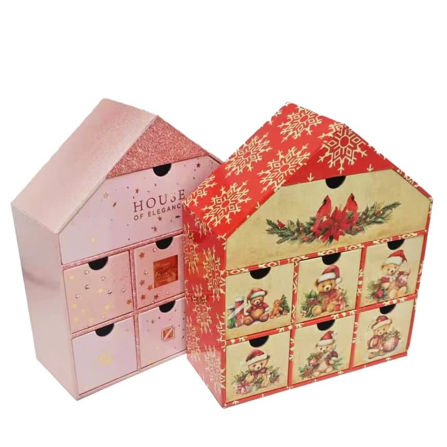 Custom Handmade House Shaped 7 Days Advent Calendar Jewelry Storage Gift Box Factory Manufactured for Little Matt Lamination