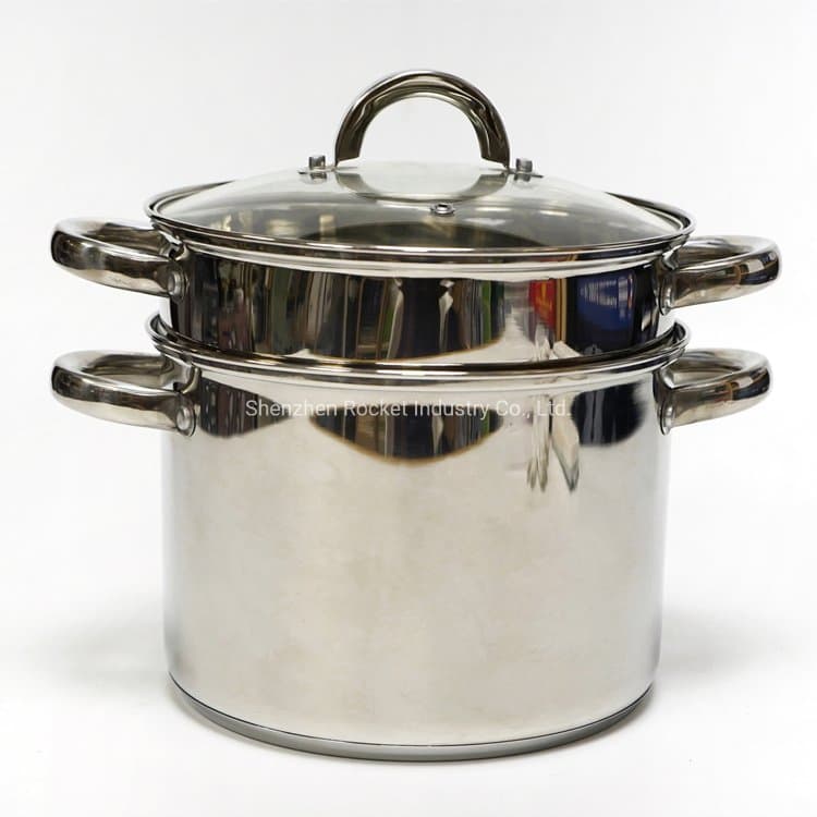 Italy Style Stainless Steel Pasta Cooking Pot Set with Strainer for Pasta Steamer with Glass Lid