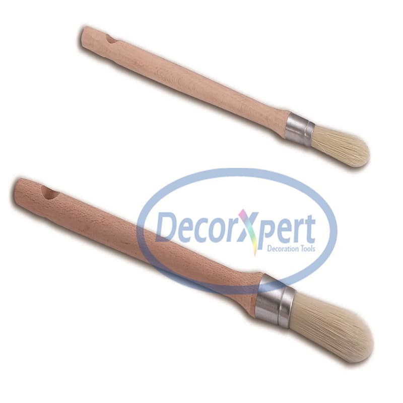 White Bristle with Wooden Handle Round Brush
