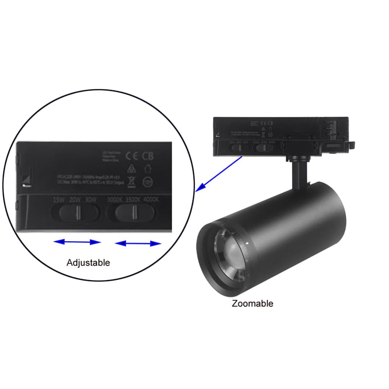 3 Color Temperature and Watt Adjustable Dimmable Track Spotlight