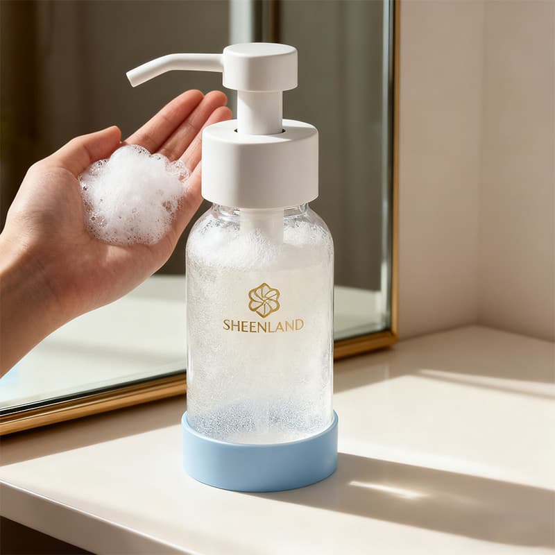 8oz Frosted Glass Foaming Soap Dispenser Bottle with White Stainless Steel Pump