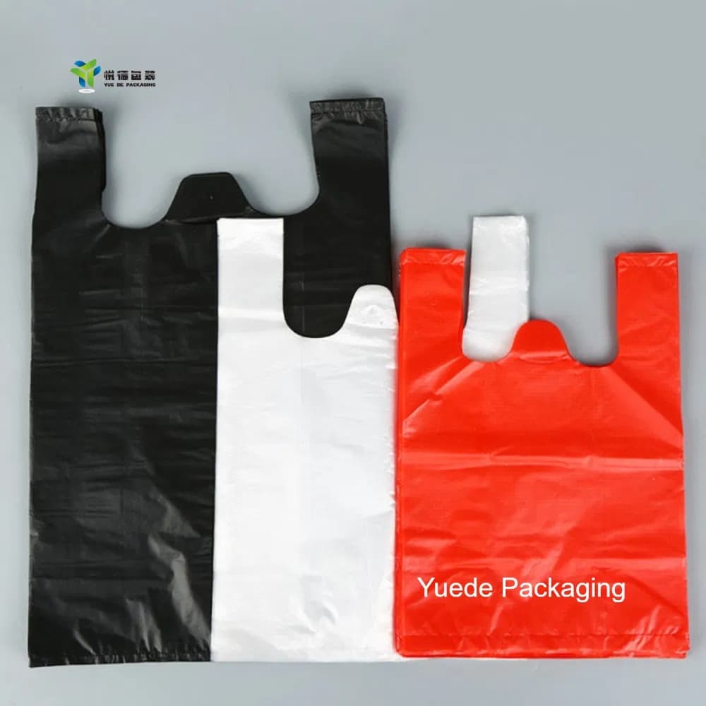 Wholesale Black Bio Plastic 70 Mic Black Plastic T-Shirt Bags, Custom Vest Handle for Convenience