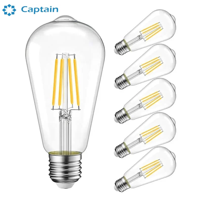 St64 E26 E27 2700K 120V 220V Clear Glass LED Edison Filament Bulb for Vintage Lighting