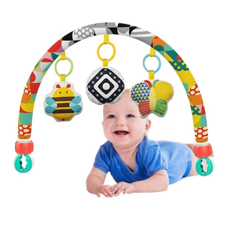 Huanger Baby Bed Arch Toy Stroller Rattle Squeak Teether Toddler Activity Animal Crib Music Bed Bell Toys